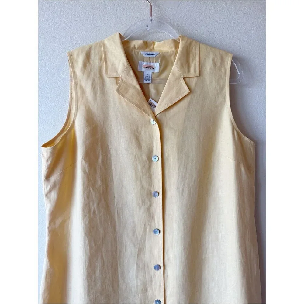 Talbots Yellow Irish Linen Shift Dress Sleeveless Button Front Midi Size 18 NWT - Picture 3 of 9